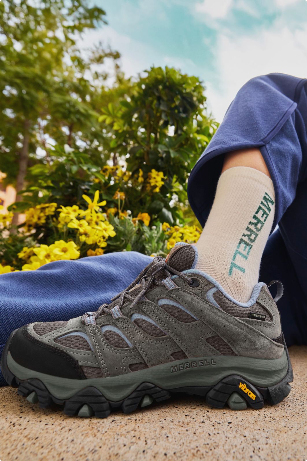 Closeup of Merrell hiking boots